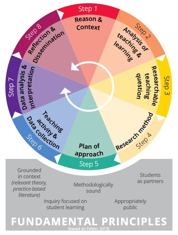 Wheel showing Utrecht's 8 steps to completing scholarship of teaching and learning